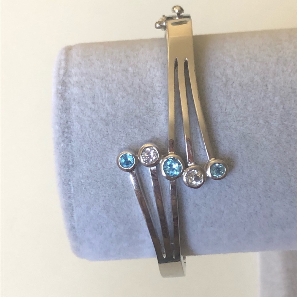 💎Blue topaz 925 silver trendy bangle bracelet genuine real stones